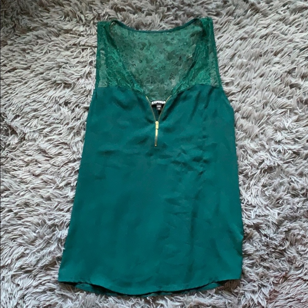 Express Green Lace Zip Tank